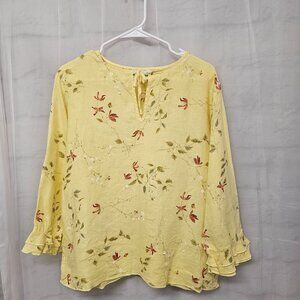 Vintage J. Marco Blouse Yellow Linen Peasant Cottage Boho Festival L
